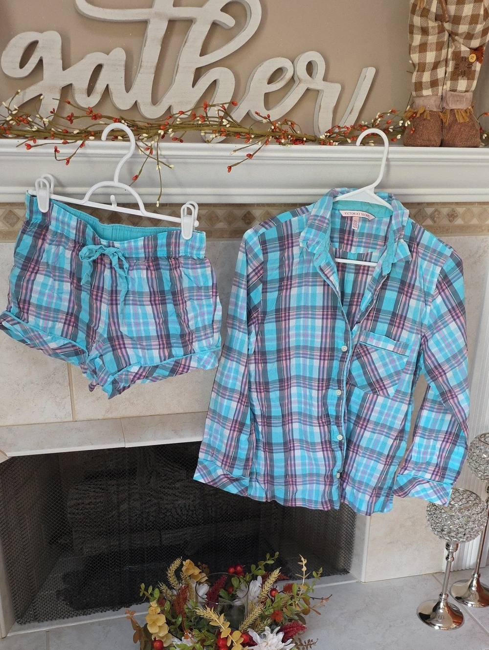 🌟🩵 VICTORIA'S SECRET Turquoise Plaid MAYFAIR BOXER PAJAMAS 🩵🌟